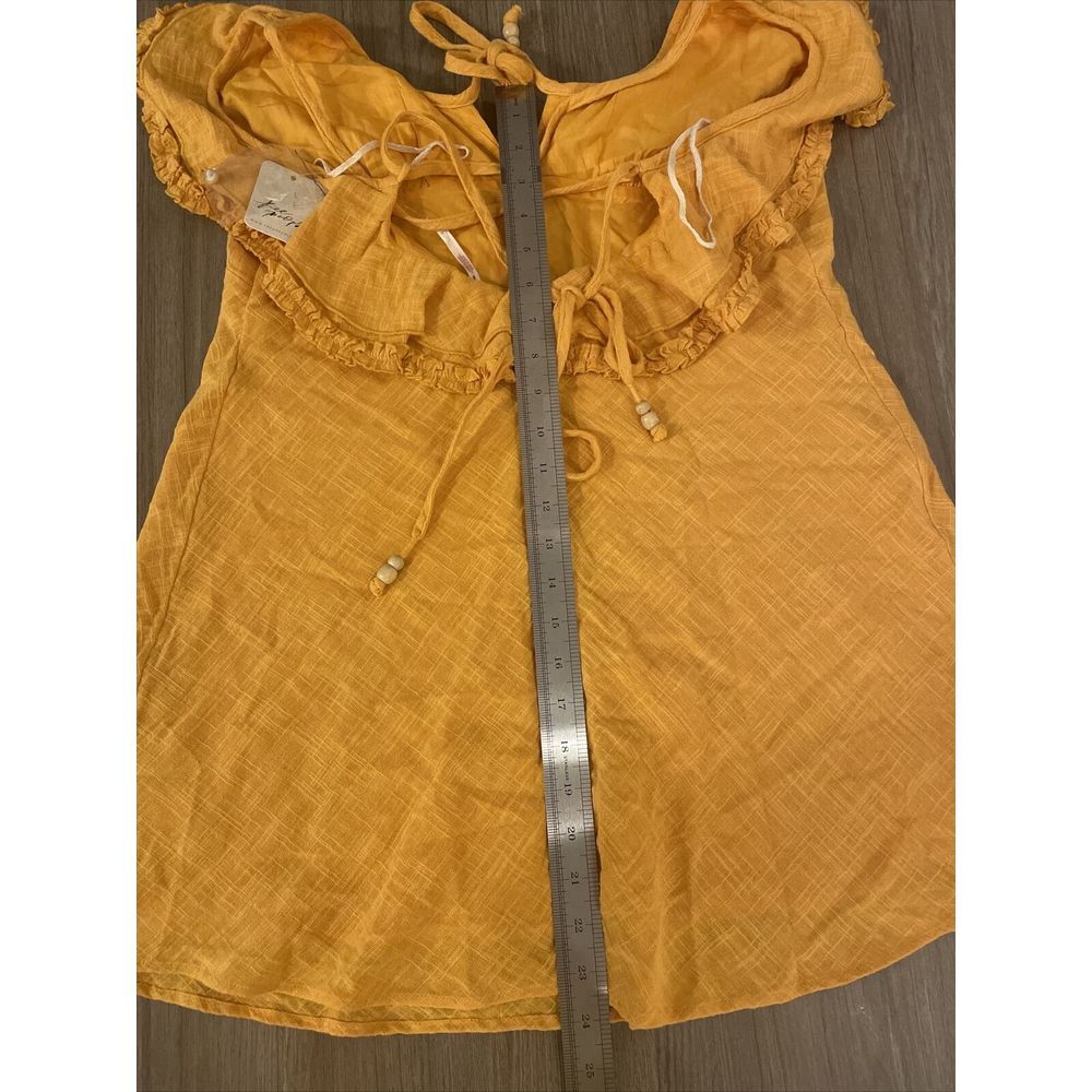 Free People Top Blouse Love Forever In Yellow Size Large Flared MSRP $78 NWT - Picture 6 of 7